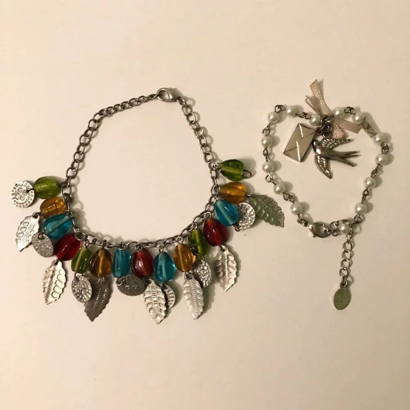 Lot of 2 Bracelets with Charms Leaves Birds Nature Style - Picture 16 of 16